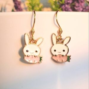 Cute Bunny with Pink Carrot Earrings